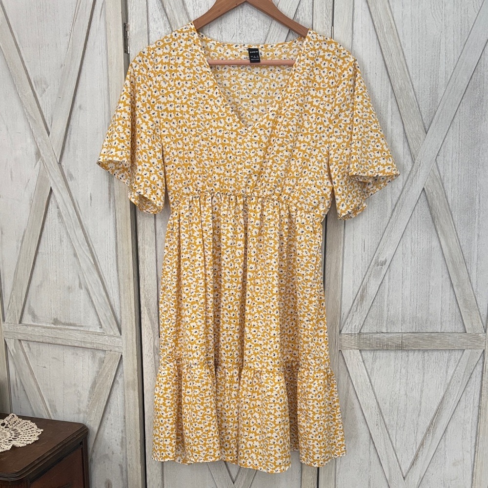 SHEIN Yellow Floral Midi Dress